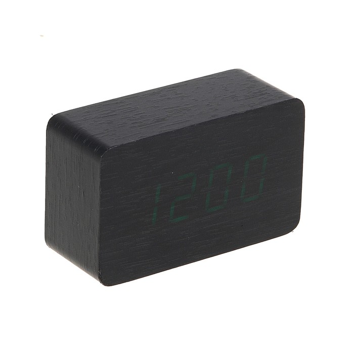 Часы-будильник настольные электронные прямоугольные, тёмное дерево, цифры зелёные, от USB, 10 х 4,5 х 6 см