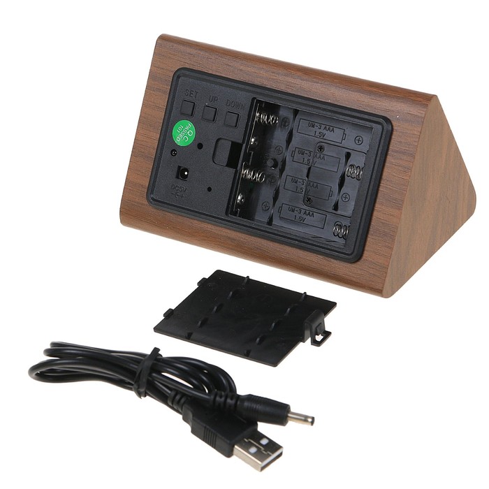 Часы-будильник настольные электронные, конус, цвет венге, цифры зелёные, от USB, 12 х 8 х 8 см