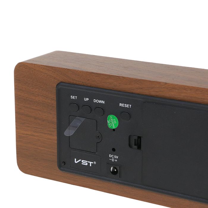 Часы-будильник настольные электронные прямоугольные, цвет венге, цифры зелёные, от сети, 21 х 5 х 9 см