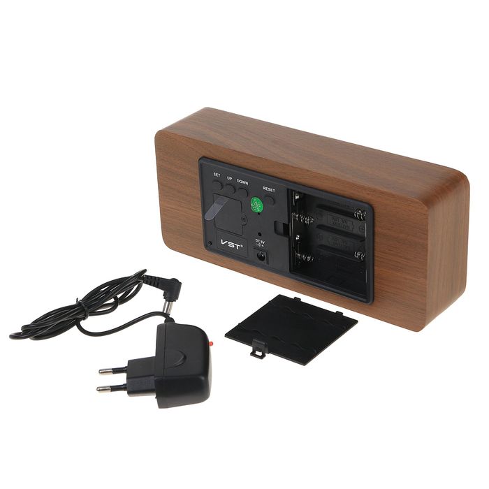 Часы-будильник настольные электронные прямоугольные, цвет венге, цифры зелёные, от сети, 21 х 5 х 9 см