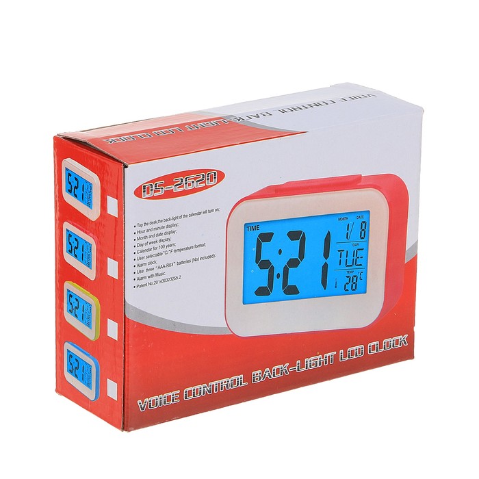 Часы-будильник настольные электронные прямоугольные, горизонтальные, микс, батарейки 3 х ААА, 14 х 9,5 х 4 см