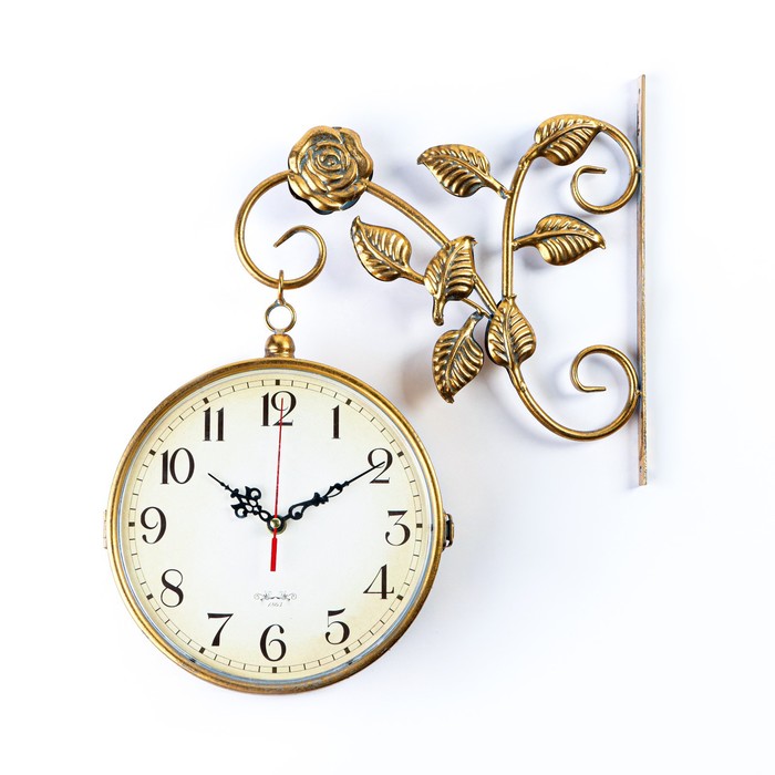 Двойные настенные часы «Цветы», круглые, крепление-дерево, d=19 см