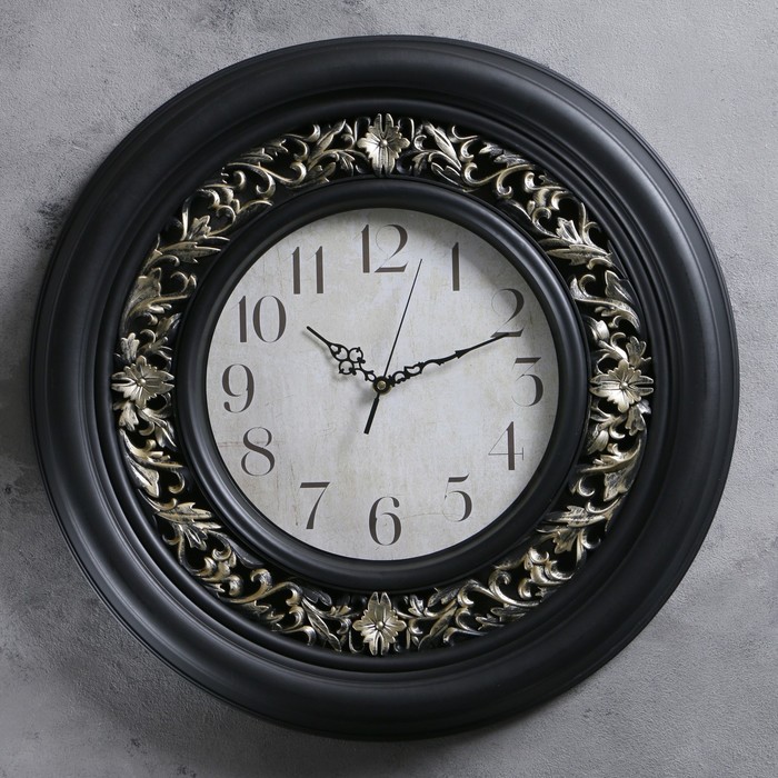 Часы настенные, круглые, циф-т ретро, чёрные, d=50 см