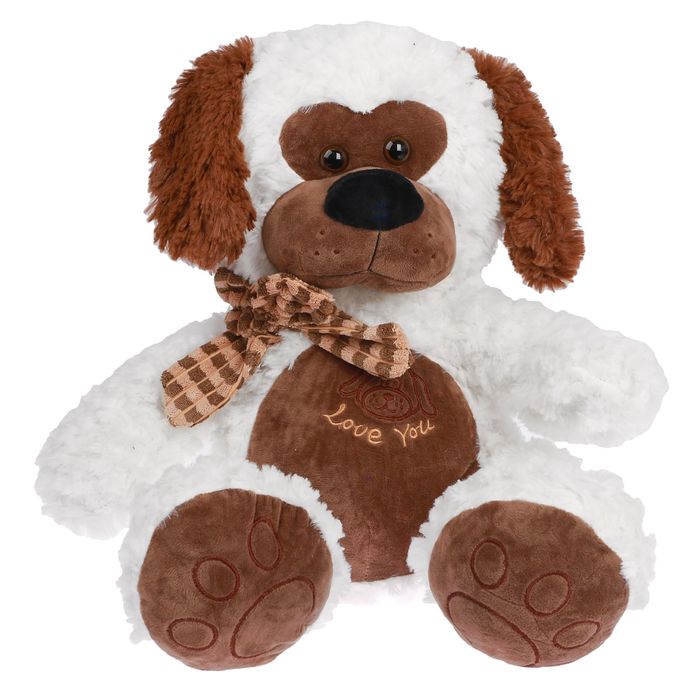 Мягкая игрушка "Собака с бантом и вышивкой на груди" №2, 39 см