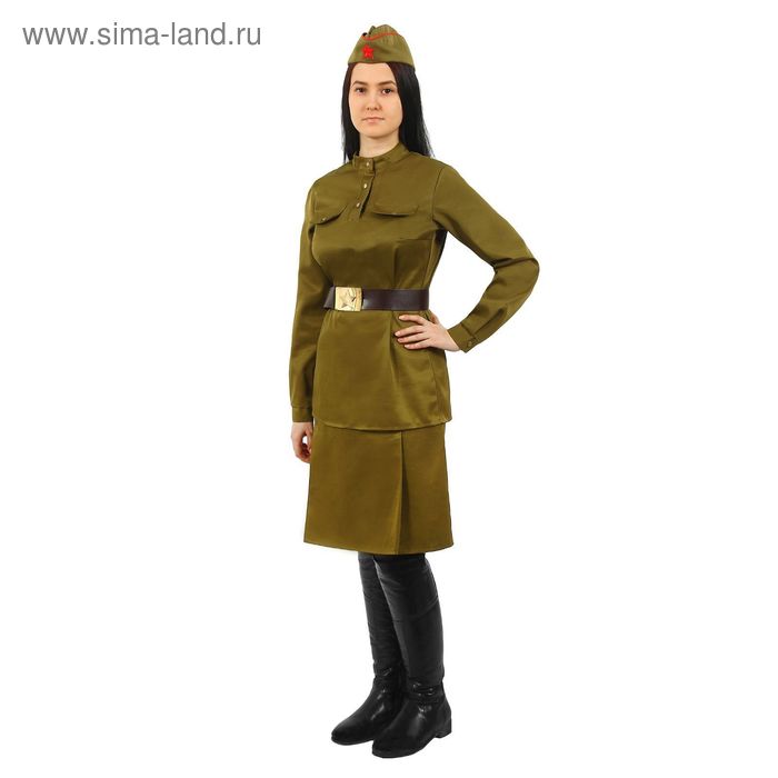 фото Костюм женский «военный», гимнастёрка, юбка, ремень, пилотка, размер 100-108-164 страна карнавалия