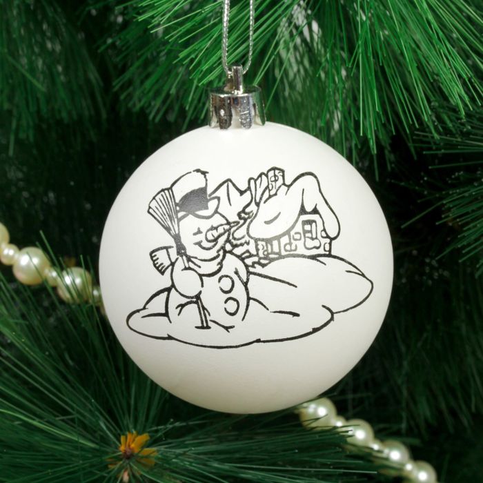Новогоднее ёлочное украшение под роспись Снеговик размер шара 6 см