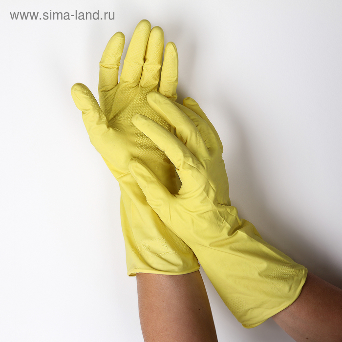 Перчатки резиновые с внутренним х/б напылением Komfi «Для деликатной уборки», размер M, 30 гр, цвет жёлтый