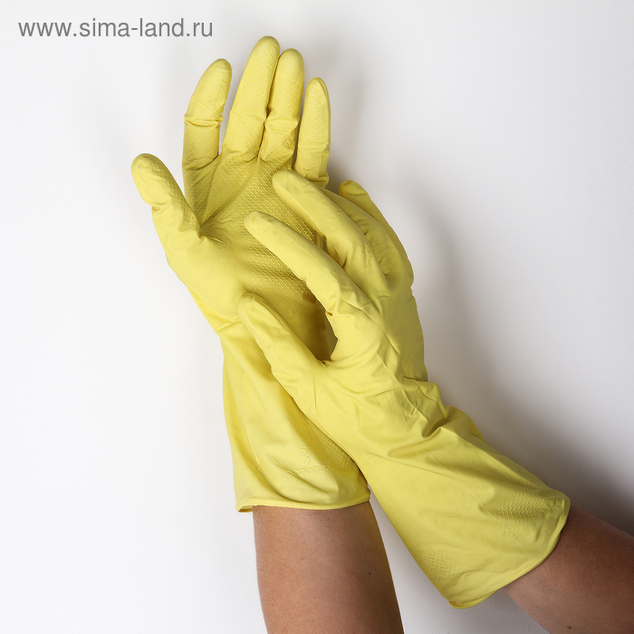 Перчатки резиновые с внутренним х/б напылением Komfi «Для деликатной уборки», размер S, 30 гр, цвет жёлтый