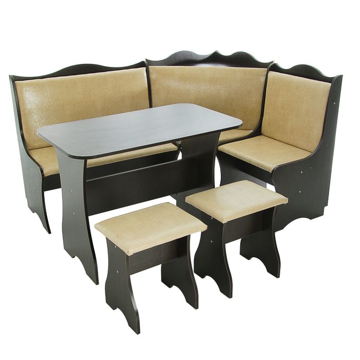 Кухонный уголок Стандарт 1200х1600х900 Венге темный Бежевый кожзам