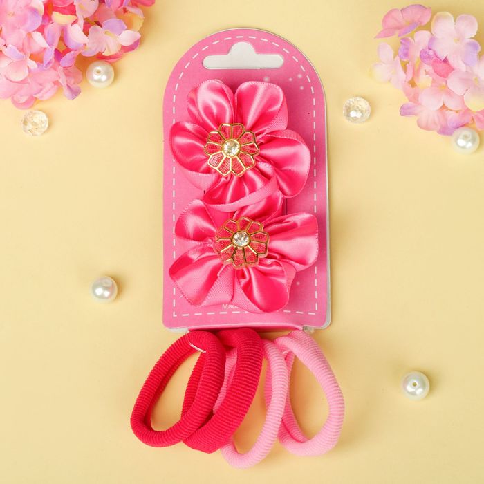 Набор для волос "Бантик кристаллик" (2 зажима,4 резинки) цветок