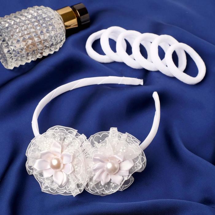 Набор для волос "Выбражулька " (1 ободок,6 резинок) белый цветочки