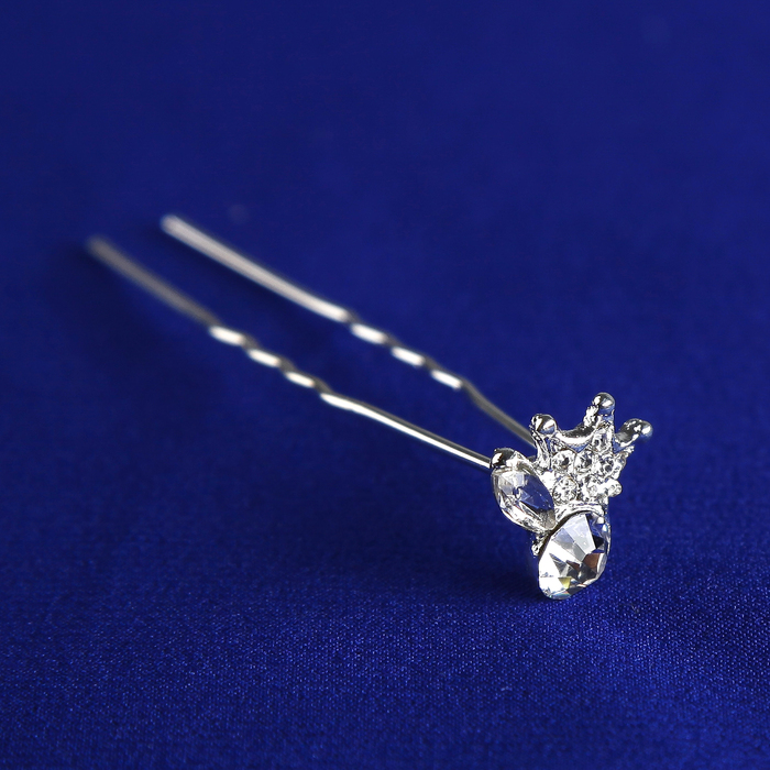 Шпилька для волос "Корона со стразами", d-1 см