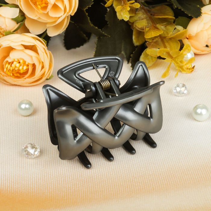 Краб для волос "Матовый серый" 6 см зиг заг