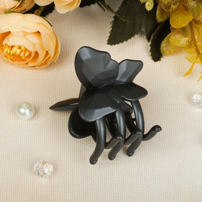 Краб для волос "Матовый серый" 4 см бабочка рельеф