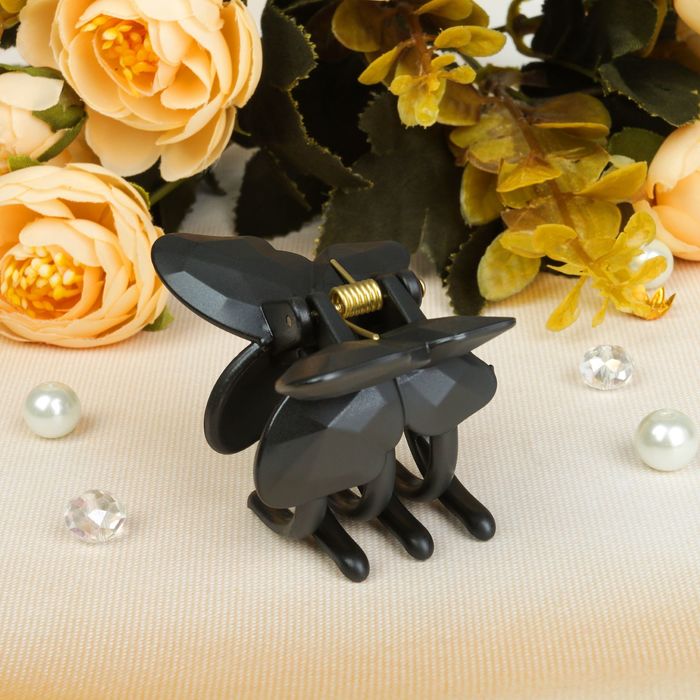 Краб для волос "Матовый серый" 4 см бабочка рельеф