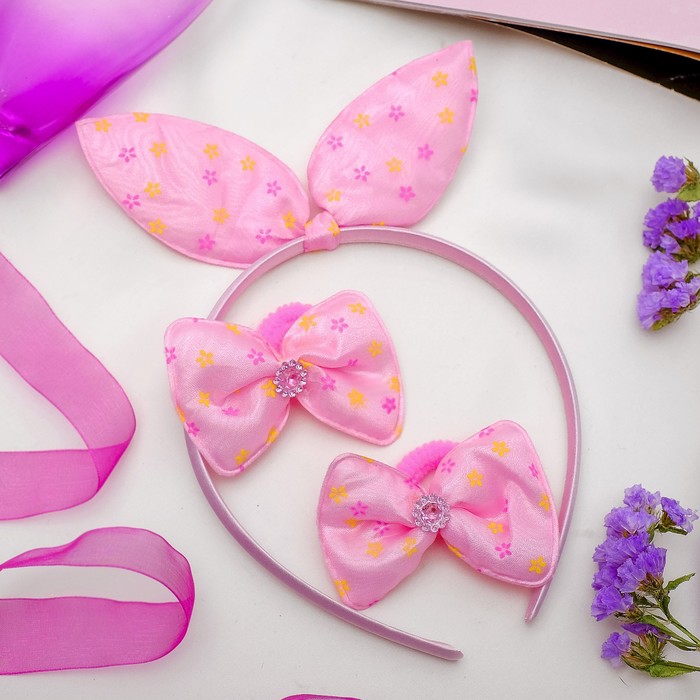 Набор для волос "Веселые ушки"(1 ободок,2 резинки) васильки