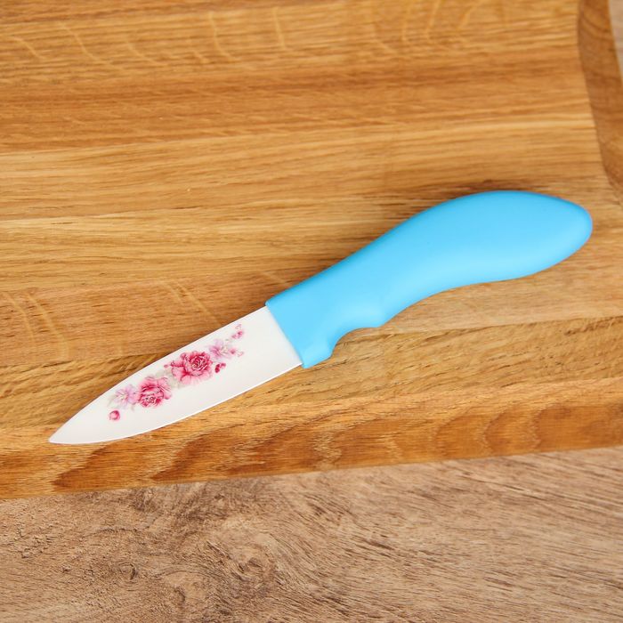 Нож керамический "Розы" лезвие 8 см, цвета МИКС