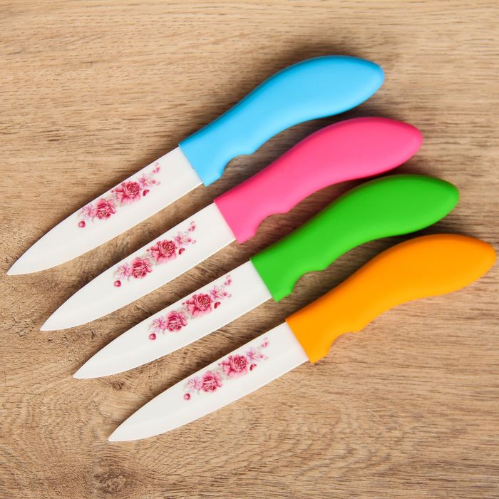 Нож керамический "Розы" лезвие 9,5 см, цвета МИКС