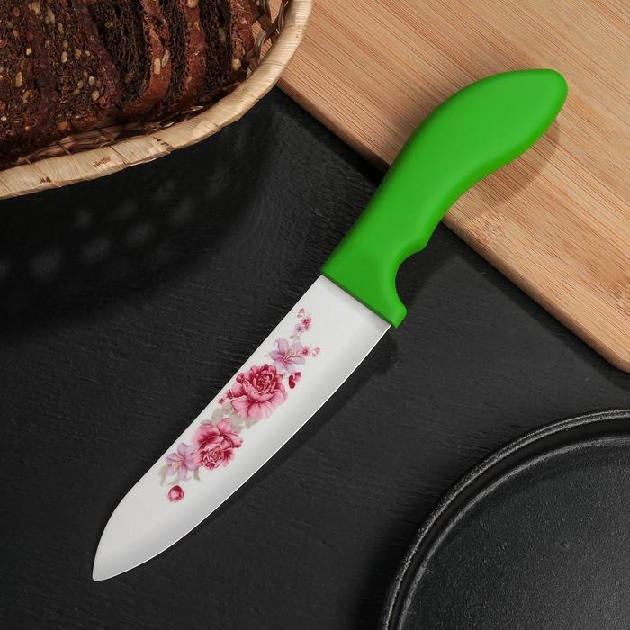 Нож керамический "Розы" лезвие 15 см, цвета МИКС