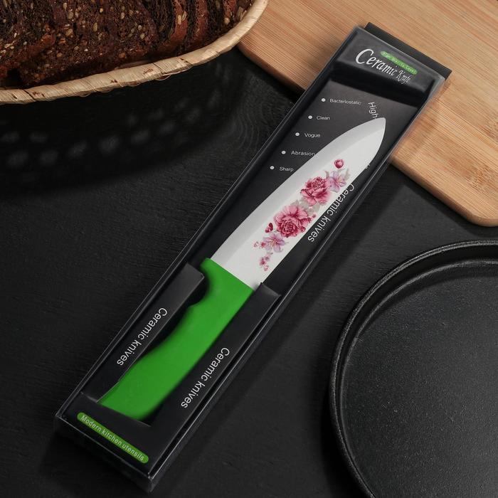 Нож керамический "Розы" лезвие 15 см, цвета МИКС