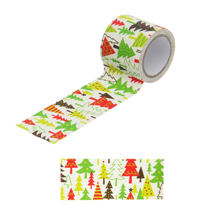 Клейкая лента бумажная "Ёлочки" ширина 4,8 см 5 метров МИКС