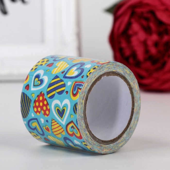 Клейкая лента бумажная "Сердечки" ширина 4,8 см 5 метров