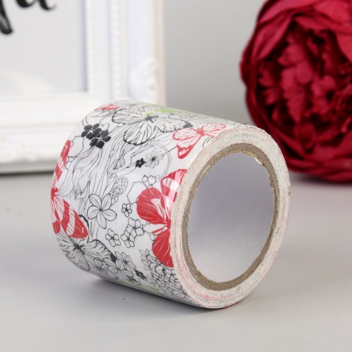 Клейкая лента бумажная "Бабочки" ширина 4,8 см 5 метров МИКС