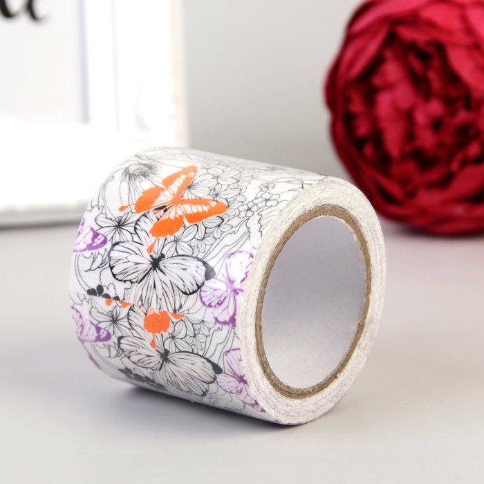 Клейкая лента бумажная "Бабочки, природа" ширина 4,8 см 5 метров МИКС