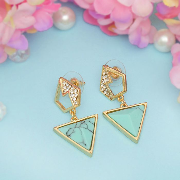 Серьги "Бирюзовый мир" треугольники, цвет голубой в золоте