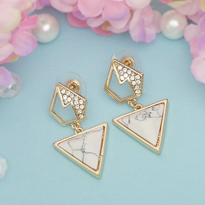 Серьги "Бирюзовый мир" треугольники, цвет белый в золоте