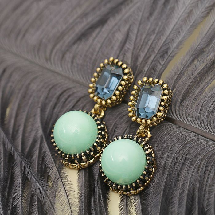 Серьги ассорти "Круг" ажур, цвет зелёно-синий в чернёном золоте