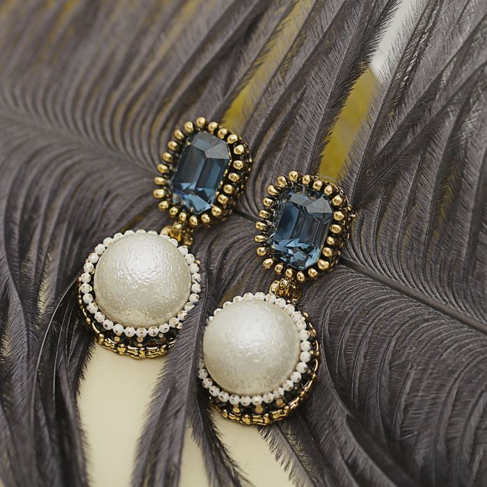 Серьги ассорти "Круг" полусфера, блеск, цвет бело-синий в чернёном золоте