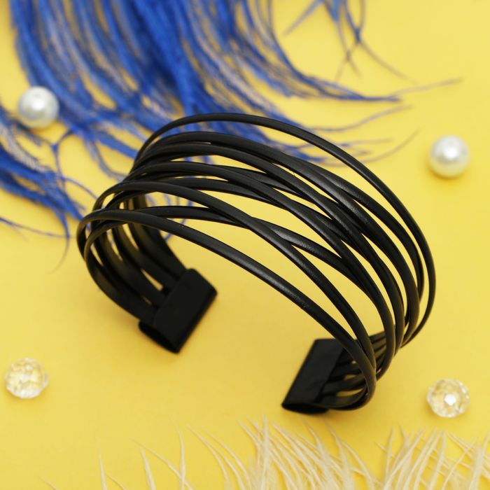 Браслет металл "Каркас" сплетение линий, цвет чёрный металл