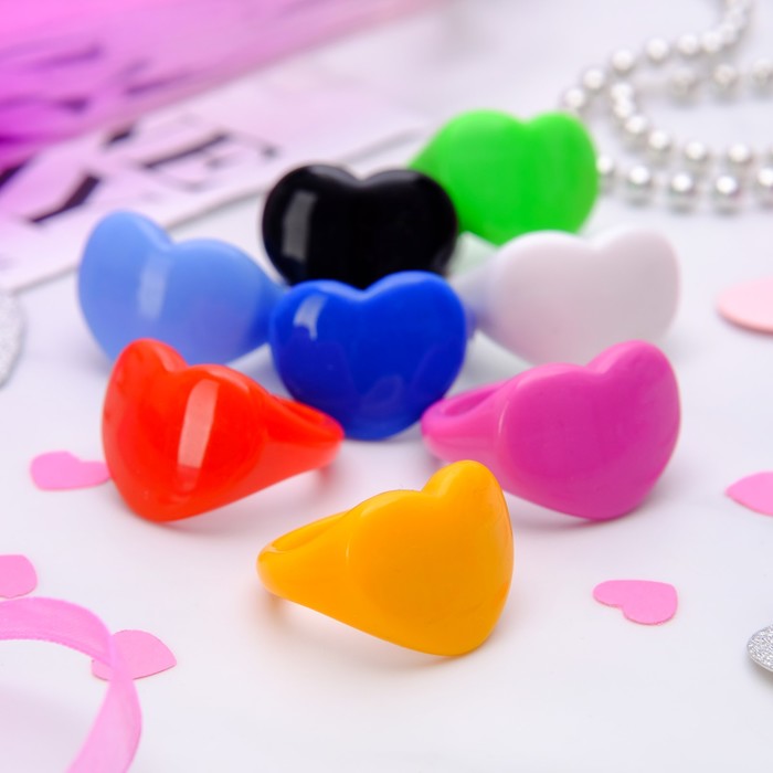 Кольцо пластик "Сердце", цвет МИКС, размер МИКС