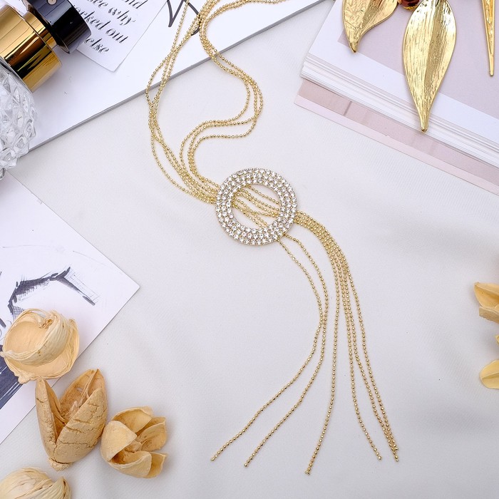 Кулон "Галстук" круг, цвет белый в золоте, 70см