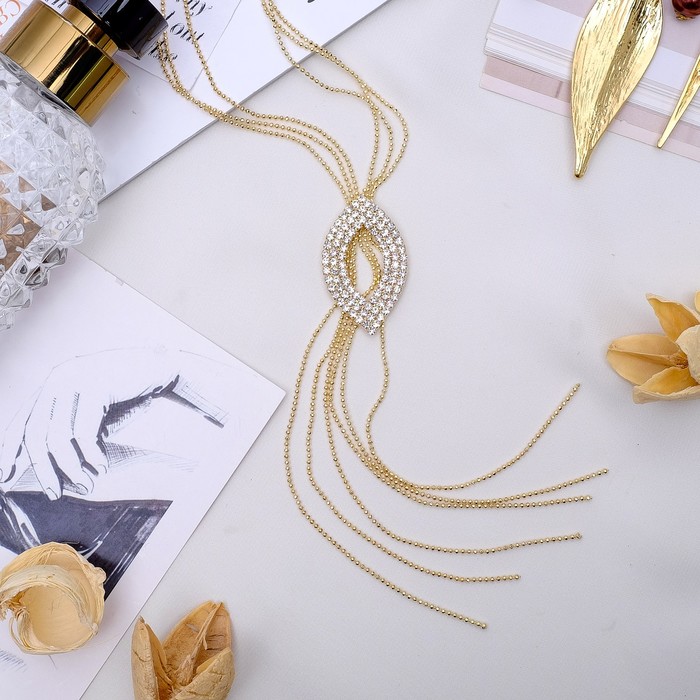 Кулон "Галстук" эллипс, цвет белый в золоте, 70см