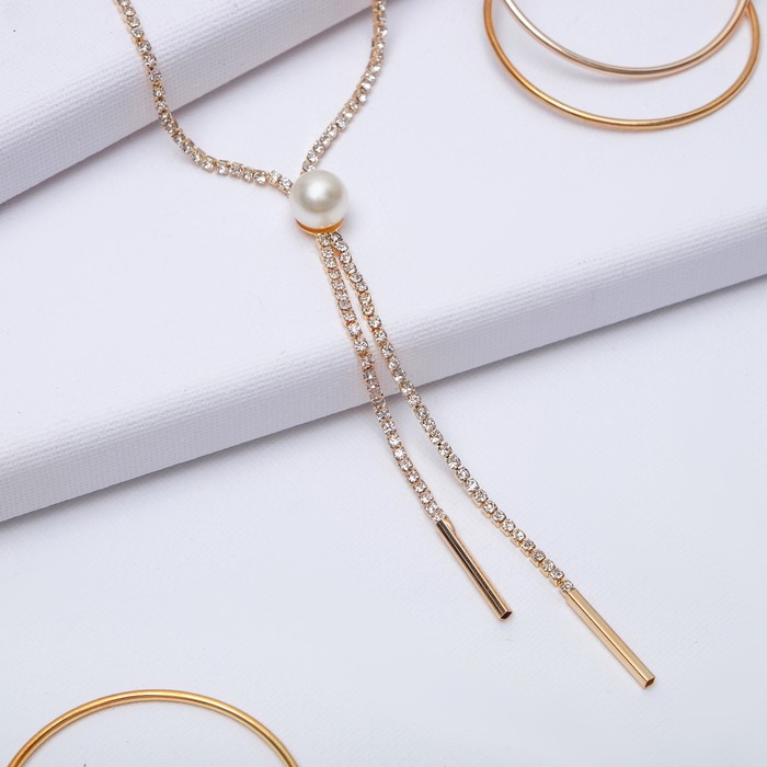 Кулон "Кокетка" ниточки, цвет белый в золоте, 60см