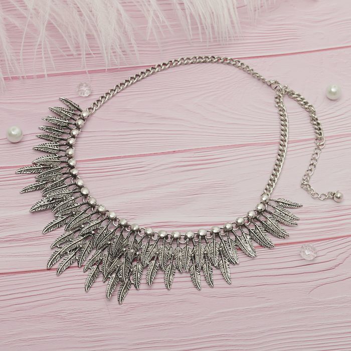 Колье "Египет" перышки, цвет чернёное серебро