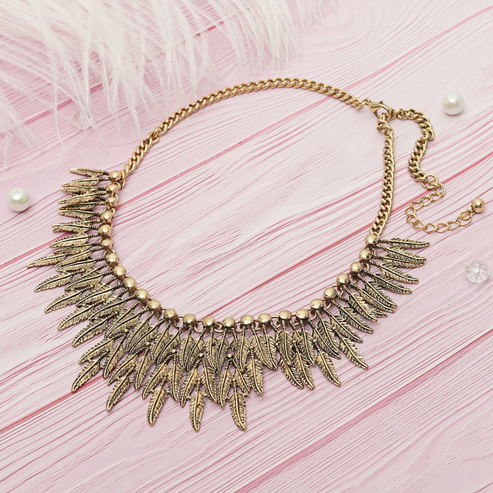 Колье "Египет" перышки, цвет чернёное золото