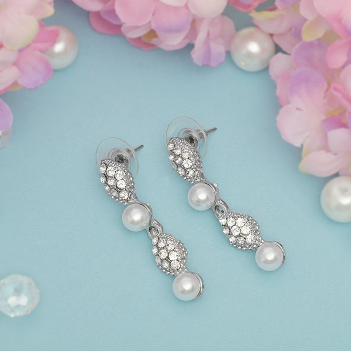 Серьги с жемчугом "Сияние" бусины, цвет белый в серебре