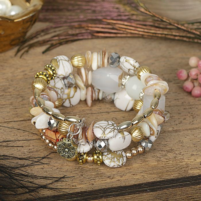 Браслет-пружинка "Натурель" 3 ряда, цвет белый в золоте