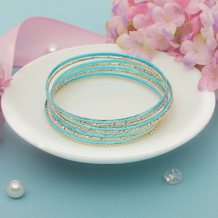 Браслет-кольца 8 колец "Яркий день", цвет голубо-золотой