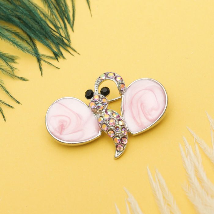Брошь "Бабочка веселая", цвет розово-черный в серебре