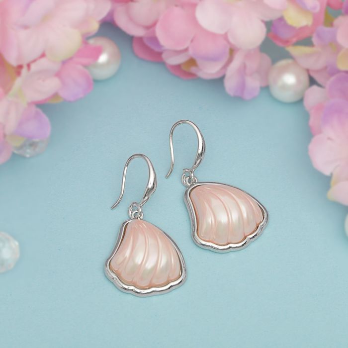Серьги с перламутром "Майорка" дар моря, цвет розовый в серебре