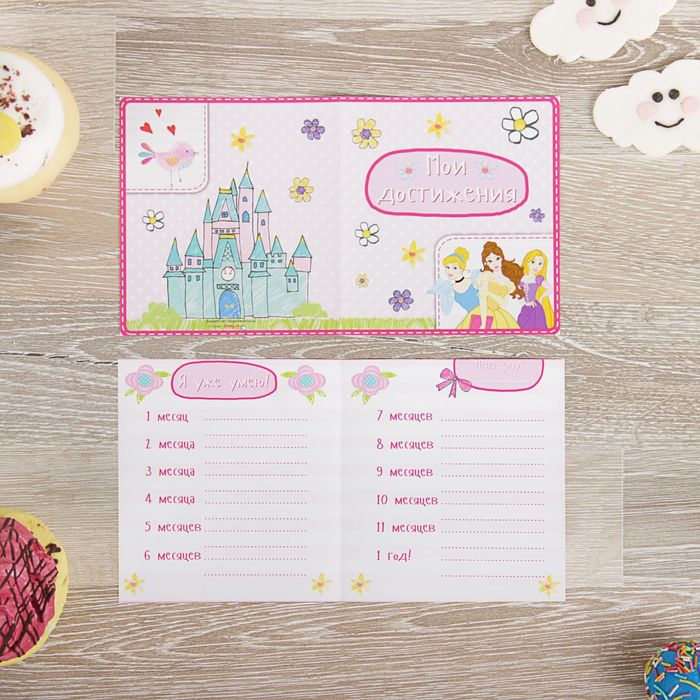 Наклейки для фотографирования (12 шт.) и карта достижений "Малышка", Принцессы