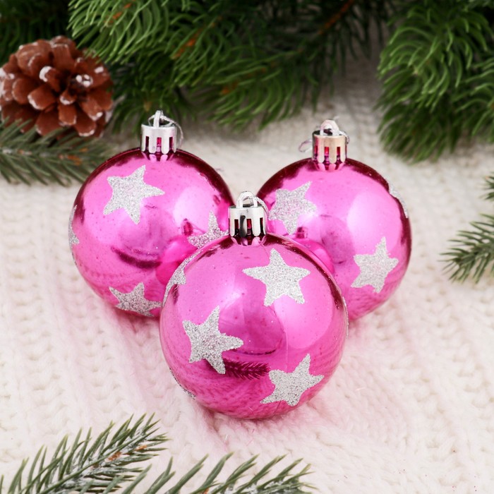 Набор шаров пластик d-6 см 6 шт "Яркая звезда" малиновый