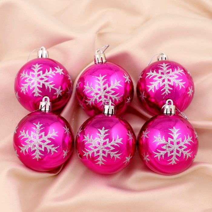 Новогодние шары "Глянец" (набор 6 шт.), малиновые