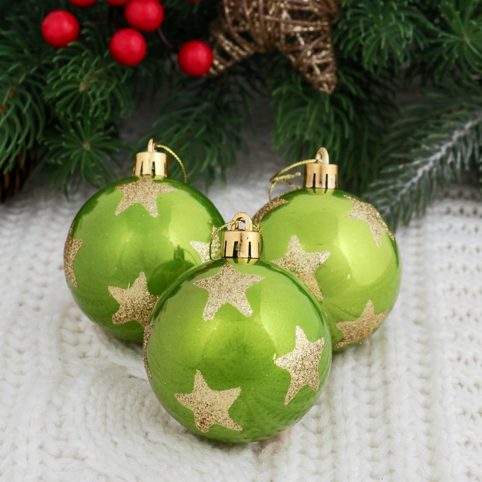 Новогодние шары "Капель" (набор 6 шт.), яркая звезда, зелёные