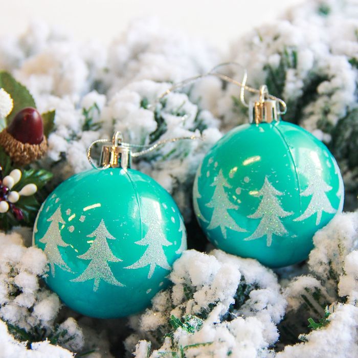 Набор шаров пластик d-6 см 6 шт "Елочки" капель голубой