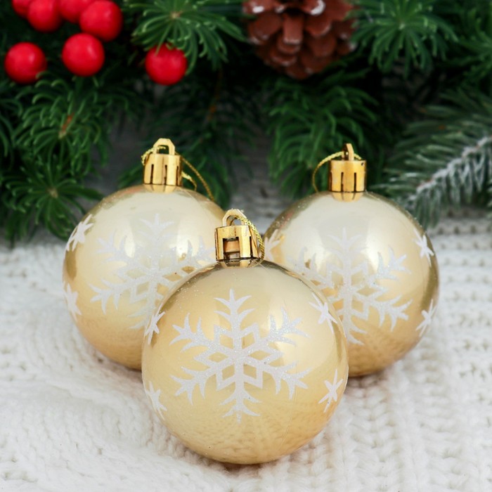 Новогодние шары "Капель" (набор 6 шт.), снежинка, жёлтые